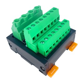 Jienk Screw Terminal Block Power Distribution Module, 30A DIN Rail Mounting Terminal Block Distribution Breakout Board for PLC Servo Power Amplifier (2 in 8 Out)
