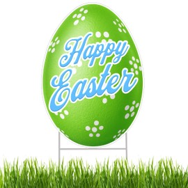 Happy Easter Classic Yard Sign Home Decor Lawn Decoration With Stakes Easter Egg (Green)