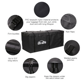 CZC AUTO Hitch Cargo Carrier Bag, 20 cu. ft Waterproof/Rainproof/Weatherproof Cargo Traveling Bag for Car Truck SUV Vans' Hitch Trays and Hitch Baskets, Safe Steady Durable Soft, Black
