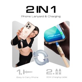 LISEN Teacher Lanyard, 60W USB C Cable Phone Wrist Strap, Anti Theft Phone Strap, Phone Charm with 2 Pack Tether Tab, Wrist Lanyard for Women and Men, Teacher, Desert Gold Phone Lanyard