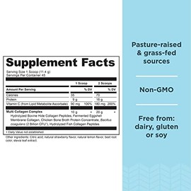 Ancient Nutrition Hydrolyzed Collagen Peptides Powder with Probiotics, Strawberry Lemonade Multi Collagen Protein for Women and Men with Vitamin C, 45