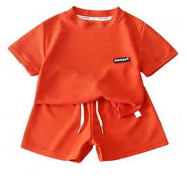 Little Kids Outfits Sports Clothing Set 2pcs Tracksuit T-Shirt and Shorts Clothing for Boys Girls Playwear Orange 5-6Years