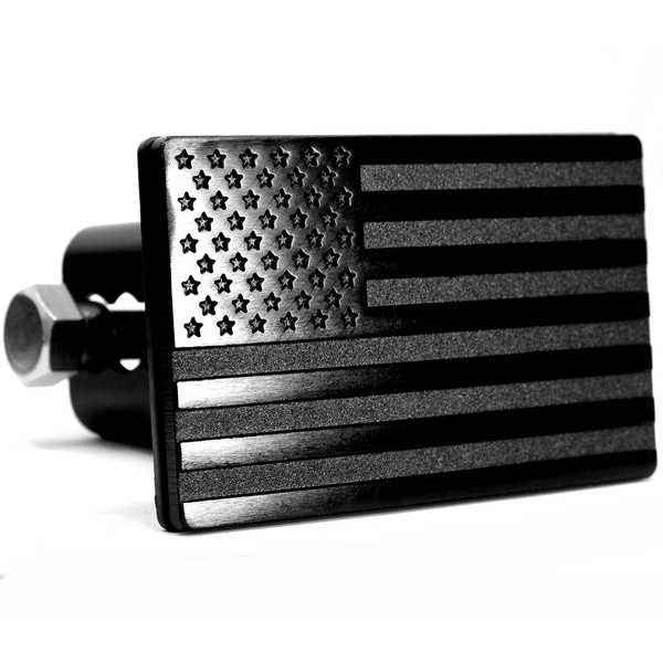 MULL USA Flag Metal Trailer Hitch Cover with Anti-Rattle Locking Pin (Fits 2" Receivers, Black)