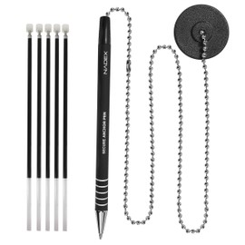 Nadex Ball and Chain Security Pen Set | 1 Pen, 1 Adhesive Mount, and 5 Refills (Black)