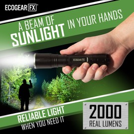 EcoGear FX USB Rechargeable LED Tactical Flashligh Bright 2000 Lumens with Twist Zoom
