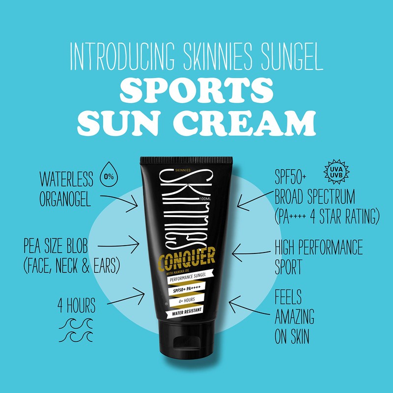 Skinnies 100ml SPF50+ CONQUER, Sungel Sun Cream, Broad Spectrum, Reef