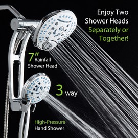 Hotel Spa AquaCare As-Seen-On-TV High Pressure Handheld/Rain 80-mode 3-way Shower Head Combo with Adjustable Arm - Anti-clog Nozzles, Tub & Pet Power Wash, 6 ft. Hose, All Chrome Finish