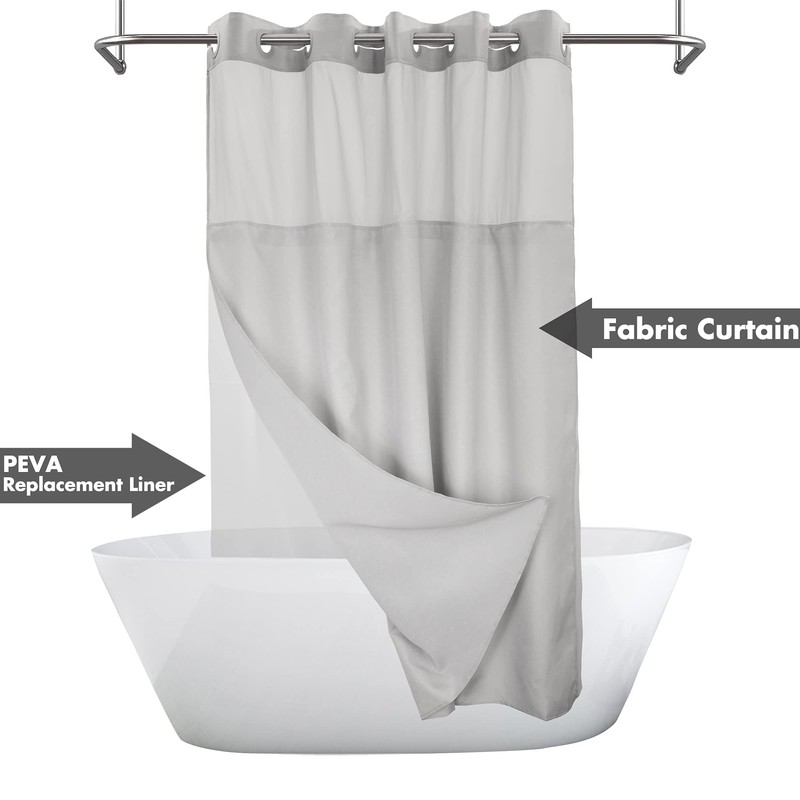 Extra Long No Hook Slub Textured Shower Curtain with Snap-in