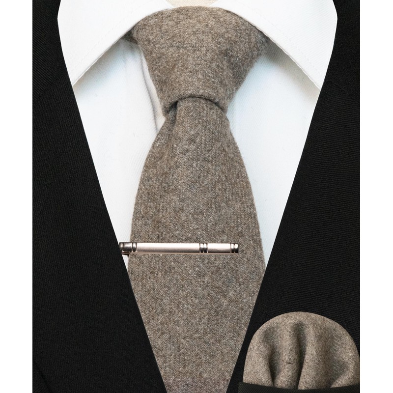 JEMYGINS Cashmere Wool Tie and Pocket Square Tie Clip Sets
