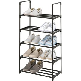 5-Tier Small Shoe Rack, Metal Stackable  Shoe Shelf Storage Zapateras Organizer,Narrow Shoe Rack Sturdy for Closet Hallway Entryway Living Room Bedroom (Black) - Color: 5-White