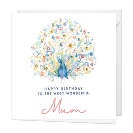 Birthday Cards for Women, Pack of one Delicate Peacock Mum Birthday Card with White Envelope,Blank Birthday Greeting Cards, Happy Birthday Mum Card, Birthday Card for Mum from Son Daughter