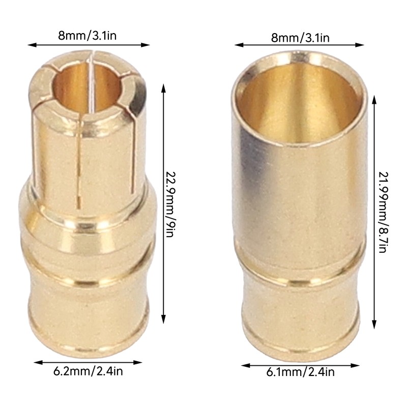 10 Set EC8 Plug 8mm Brass Gold Plated Male Female