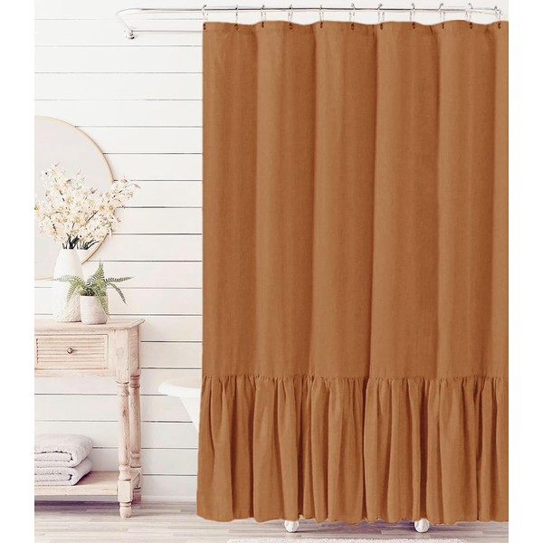 Felisa Cinnamon Farmhouse Shower Curtain with A Ruffle Hem, Linen