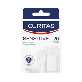 Curitas Venditas Adhesivas Sensitive, hipoalergénicas ideal para piel sensible, protegen la herida contra la suciedad y bacterias, 20 piezas