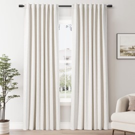 SPWIY 100% Cream Beige Blackout Linen Curtains 84 inches Long 2 Panels for Living Room Back Tab Rod Pocket Soild Thermal Insulated Natural Beige Room Darkening Decorative Window Drapes for Bedroom