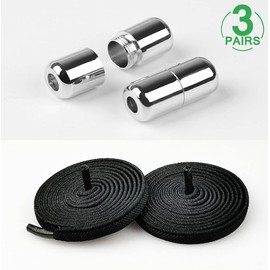 Hantoc [3 Pairs] Flat Elastic Shoelaces with Metal Capsule, Quick Lacing System Shoelaces Set, Loopless Shoe Laces for Runners, Children, Lazy, Elderly, 105 cm Length, 5 mm Wide, black