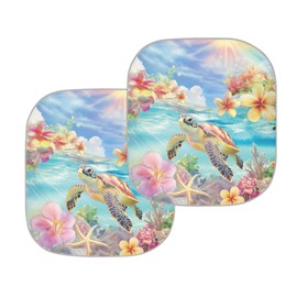 Quelytytrip Hawaiian Sea Turtle Floral Car Sun Shade Windshield,Blocks UV Rays Sun Visor Protector to Keep Your Vehicle Cool,2PCs