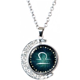DEQIYIJI Birthday Gifts For Women Men Zodiac Sign Moon Pendant Necklace Jewelry Astrology 12 Constellation Horoscope Stuff Libra