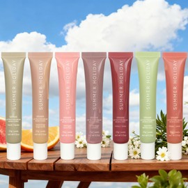 7PCS Summer Holiday Lip Glossy Butter Lip Balm, Lip Gloss Set, Soothing Lip Skincare, Instant Moisture, Lightweight, Nourish, Hydrate, Moisturizing Tint, Non-Sticky, Long-lasting