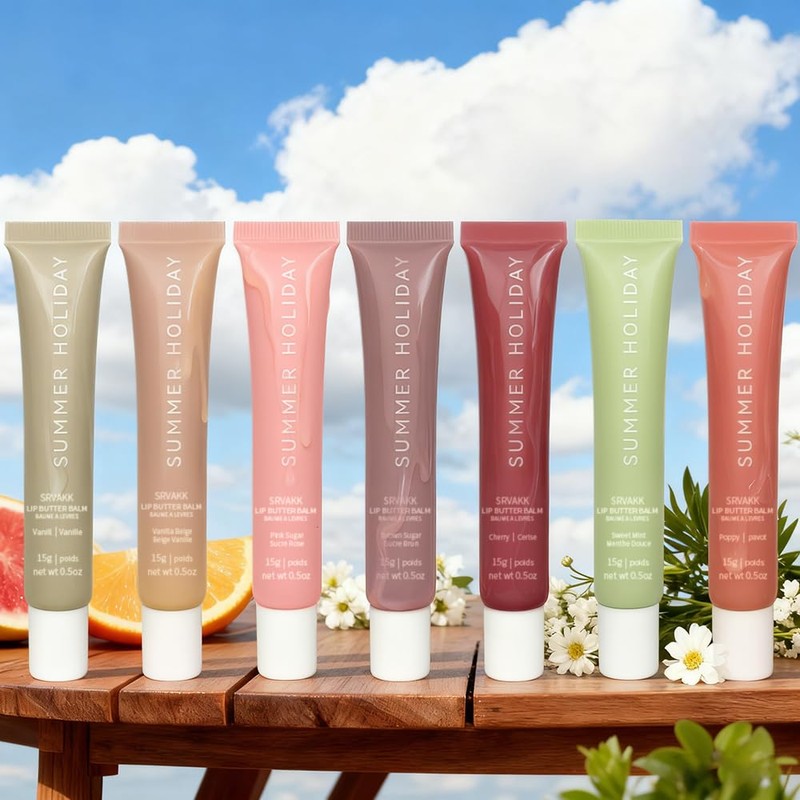 7PCS Summer Holiday Lip Glossy Butter Lip Balm, Lip Gloss