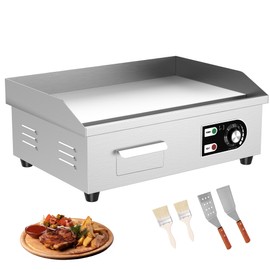 HTTSICHI 18’’ Commercial Electric Griddle - Electric Cast Iron Griddle w/Stainless Steel Material and Non-Stick, 110V Commercial Griddle w/ 1/2" Thick Iron Cooking Plate for Indoor and Restaurant