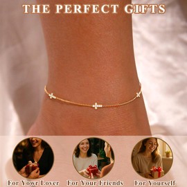 Cross Anklet Bracelet for Women – 18K Gold Plated Stainless Steel Dainty Waterproof Chain with Cross Charms, Christian Jewelry Gifts (THE GRACE-FILLED CROSS)