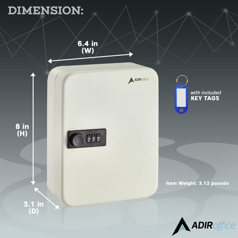 AdirOffice Steel Combination Lock Keys Cabinet Security Storage Box Organizer