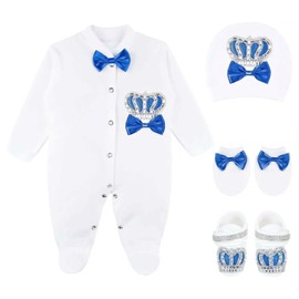 Lilax Baby Boy Newborn Crown Jewels Layette 4 Piece Gift Set, Royal Blue, 0-3 Months