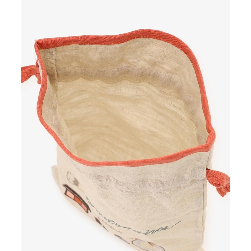 Afternoon Tea Living HT15 Embroidered Linen Drawstring Pouch, M, beige