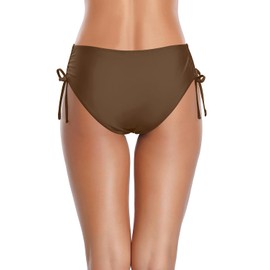 Tempt Me Women Brown Bikini Bottoms Side Tie Adjustable Bathing Suit Swimsuit Full Coverage Swim Bottom S