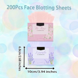 Benixmidart Oil Blotting Sheets, Unisex Oil Control Film Easy Dispensing Oil Absorbing Sheets Natural Face Blotting Sheets for Oily Skin (Rose+Lavender, 200 Sheets)