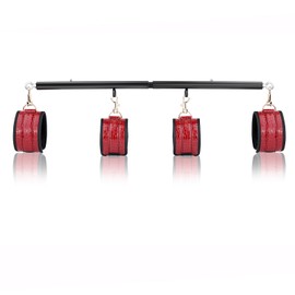 Spreader Bar Heavy Duty Stainless Steel Expandable Black Bar Home Gym with 4pcs Furry Crocodile Pattern Red Adjustable Strap,Sports Aid Training Fitness Gear Pilates Aid Kit,Indoor Yoga Set