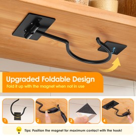Fitnice 2PCS Self Adhesive Banana Hook Under Cabinet Foldable Banana Hanger Black Metal Under Counter Banana Hook to Keep Bananas Fresh Banana Holder for Kitchen RV Space Saving