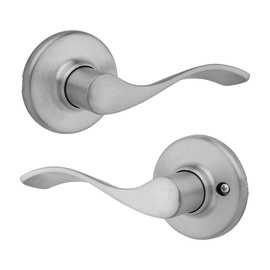 Kwikset Balboa Interior Privacy Door Handle with Lock, Door Lever for Bathroom and Bedroom, Satin Chrome Reversible Keyless Turn Lock, with Microban Protection