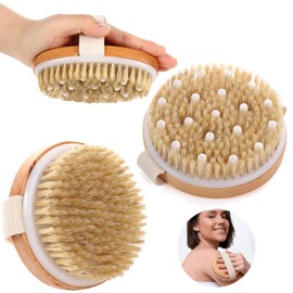 2pcs Cepillo Corporal para Masaje, Exfoliante de Baño de Cerdas, Naturales para Eliminar las Toxinas de la Piel Muerta para Cuerpo Seco, Ayuda al Tratamiento de Celulitis (A)
