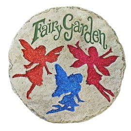 Widdle Gifts Ltd Round Fairy Garden Stepping Stone/Lawn Plaque Decoration - Red/Blue/Pink