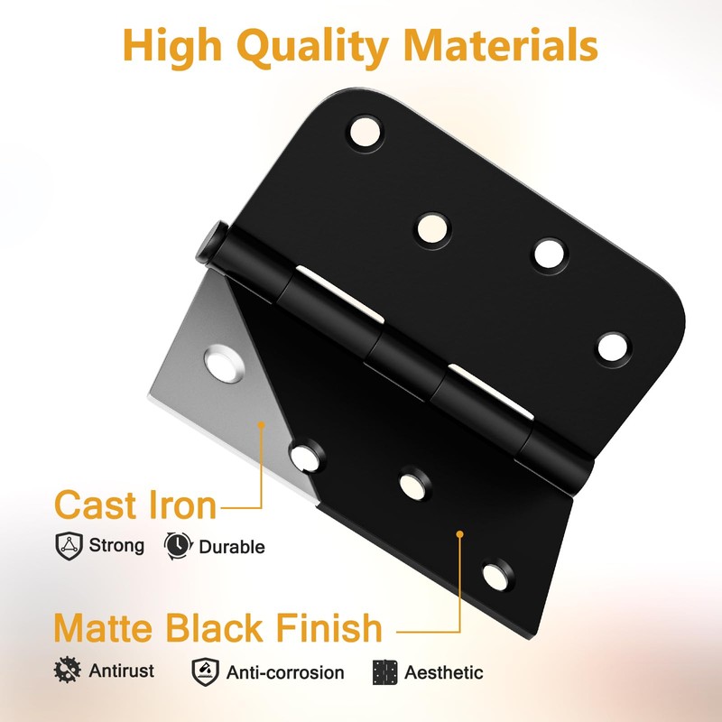 Luxbaro 3 Pack Black Door Hinges 4 Inch, Exterior Door