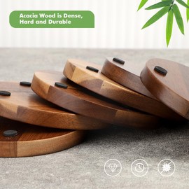 WLWNWFT Wood Cork Coasters for Drinks Absorbent with Holder, WLWNWFT Acacia Wood Coaster Sets Rustic Farmhouse for Coffee Table Dining Table Wooden Table Coasters for Desk, Set of 6 4.33in