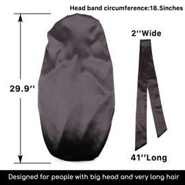 Sent Hair XXL Double-Layer Satin Bonnet Sleeping Cap, Oversized 30inch Silky Hair Bonnet for Women Braids/Curly/Long Hair/Dreadlocks - Wide Elastic Band, Black