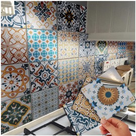 120 Tile Stickers Decals Transfers Kitchen Victorian Moroccan Mosaic for 4x4 10x10cm Kitchen Bathroom Stick On Wall Peel N Stick Waterproof (4" - Pack of 120 Individual Stickers)