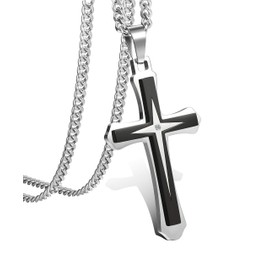 Adramata Stainless Steel Cross Necklace Pendant for Men 3.5 mm Curb Chain Necklace 22-30 Inches, Stainless Steel