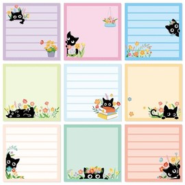 Pajean 9 paquetes de notas adhesivas negras con diseño de gato, 450 hojas, set de papelería de gato, notas adhesivas lindas, bloc de notas, almohadill