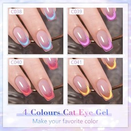 Shining She UV Nagellack Cat Eye, 4 Farben Holografisch Reflektierend Magnet Cat Eye Cyan Rot Lila Gelb UV Gel Nagellack Set Soak-Off UV Schellack nagellack für Anfänger Maniküre Salon, 8ML