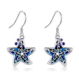 Starfish Earrings 925 Sterling Silver Beach Starfish Dangle Earrings with Abalone Ocean Starfish Jewelry for Women