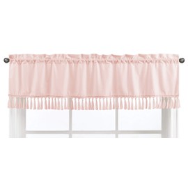 Sweet Jojo Designs Pink Boho Bohemian Window Treatment Valance - Solid Color Blush Shabby Chic Princess Luxurious Luxury Elegant Vintage Designer Boutique Victorian Cotton Fringe Tassle
