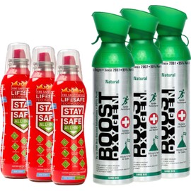 StaySafe All-in-1 Compact Fire Extinguisher | Home, Kitchen, Car | Tackle 10 Types of Fire with Boost Oxygen 95% Pure Pocket Sized Oxygen for Endurance, Performance, and Recovery (10 Liter, 3 Pack)