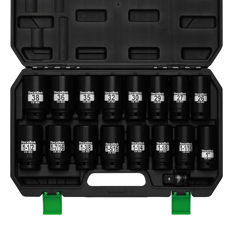 TecoTek 3/4" Drive Deep 6-Point Impact Socket Set, 17-Piece Jumbo