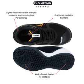 Guardian Bolt Youth Baseball Turf Shoes - Baseball Cleats for Boys and Girls Softball Shoes - Lightweight - Supportive - Comfortable Design, Black/Orange, 3