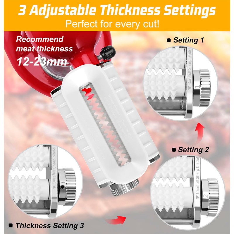 FavorKit Adjustable 3 Thickness Meat Tenderizer Attachment for Kitchenaid Mixers,