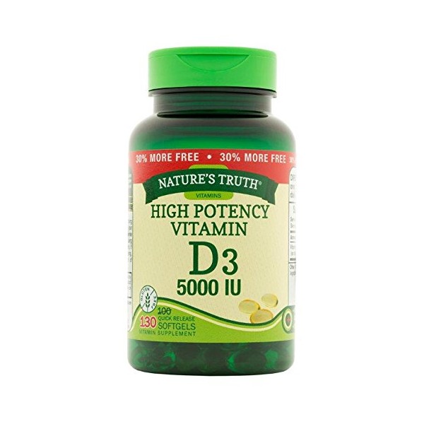 Nature's Truth High Potency Vitamin D3 5000 iu, 130 Count (Pack of 3)